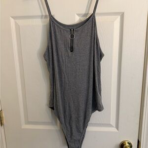 SHEIN Charcoal Gray Bodysuit with Zipper Detail